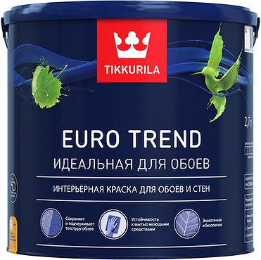 Краска для стен и обоев ЕВРО ТРЕНД (базис С) 2,7л ТИККУРИЛА(Россия)
