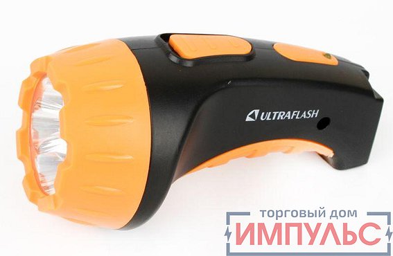 Фонарь аккум.  Ultraflesh 4 LED3804 SLA 2 режима 220В черн. желт. пластик