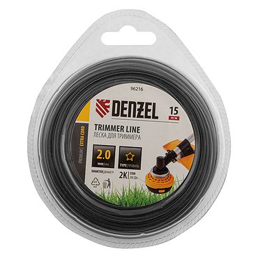 Леска для триммера двухкомпонентная звезда, 2,0мм х 15м, FLEX CORD, DENZEL 96216