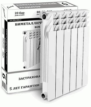 Радиатор биметалл 500 BIMETTA CITY 6-секций BM-500c-6 (секция 143Вт до 9кв.м)