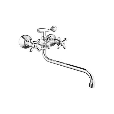 См-ль д/ванны ACCOONA 2-ух вент. керам. мах крест длинный излив 350мм A7372 (Китай)