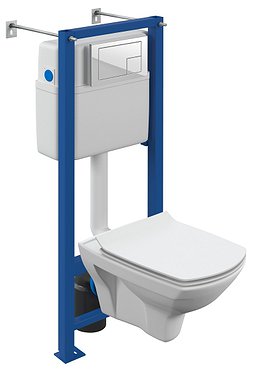 Комплект инсталляции (VECTOR + кнопка CORNER пластик белый + унитаз CARINA XL сид. дюропласт slim)